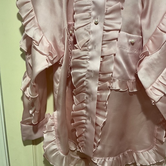 NWOT Edward Achour Pink Ruffled Blouse, Size FR 38 = M - Picture 3 of 6